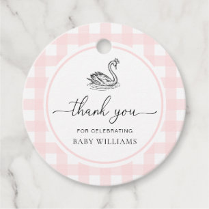 Étiquettes Cadeau Baby shower de cygne rose En vichy