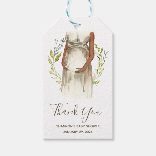 Étiquettes-cadeau Baby shower de femme enceinte Aquarelle Merci C (Devant)