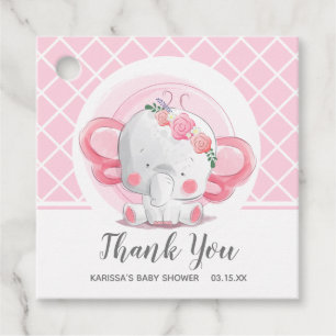 Étiquettes Cadeau Baby shower de fille d'éléphant rose