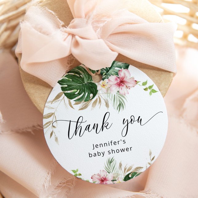 Étiquettes Cadeau Baby shower de fille feuille tropicale (Créateur téléchargé)