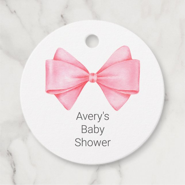 Étiquettes Cadeau Baby shower de fille rose Bow moderne (Devant)