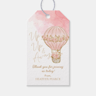 Étiquettes-cadeau Baby shower de filles Rose à air chaud vers le hau