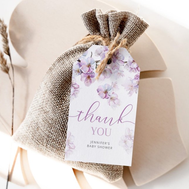 Étiquettes-cadeau Baby shower de fleurs de cerisier d'aquarelle (Créateur téléchargé)