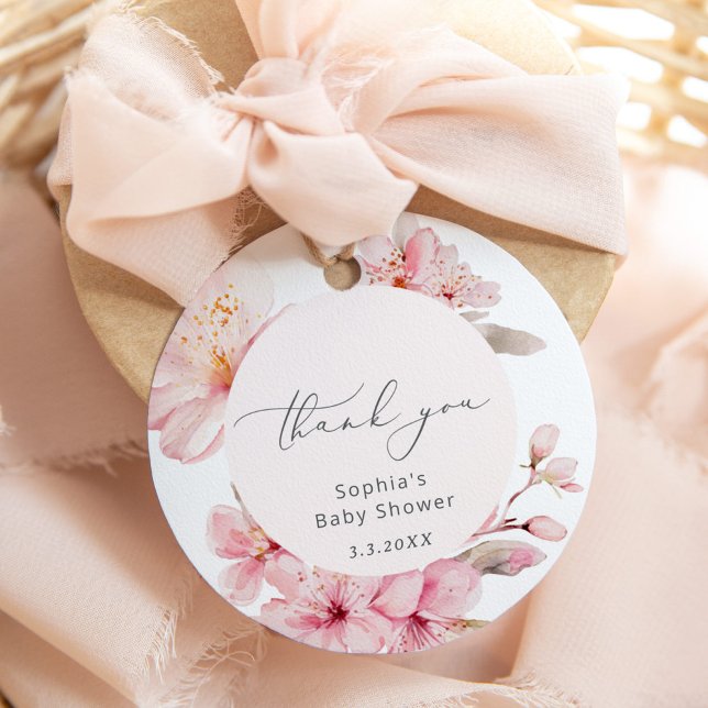 Étiquettes Cadeau Baby shower de fleurs de cerisier de Sakura (Créateur téléchargé)