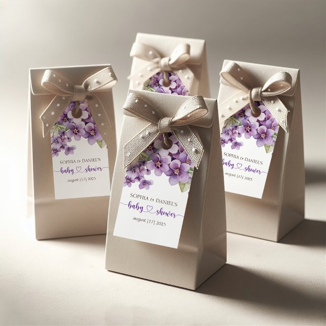 Étiquettes-cadeau Baby shower de fleurs violettes délicates été viol (Summer Purple Delicate Violet Flowers Baby Shower Gift Tags)