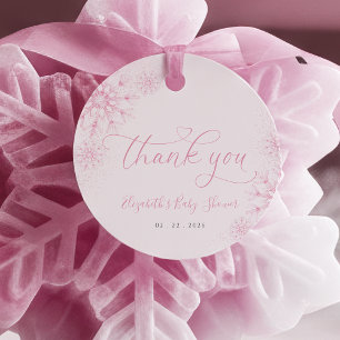 Étiquettes Cadeau Baby shower de flocons de neige rose