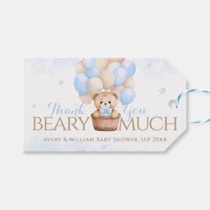 Étiquettes-cadeau Baby shower de garçon Bleu Ours Teddy