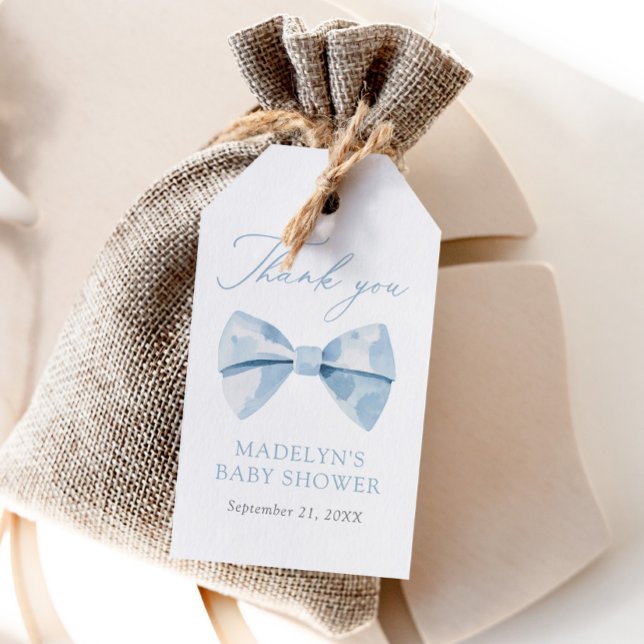 Étiquettes-cadeau Baby shower de garçon Blue Bowtie (Créateur téléchargé)