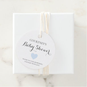 Étiquettes Cadeau Baby shower de garçon de coeur bleu très simple