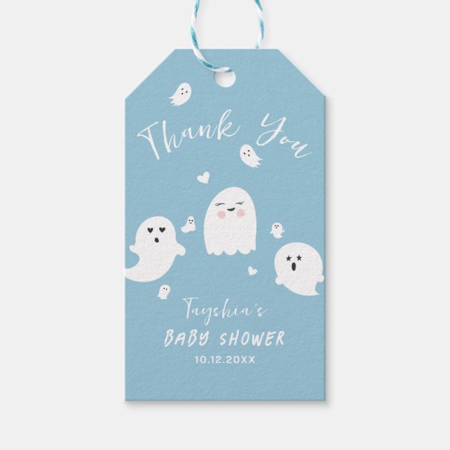Étiquettes-cadeau Baby shower de garçon mignon bleu fantôme (Devant)