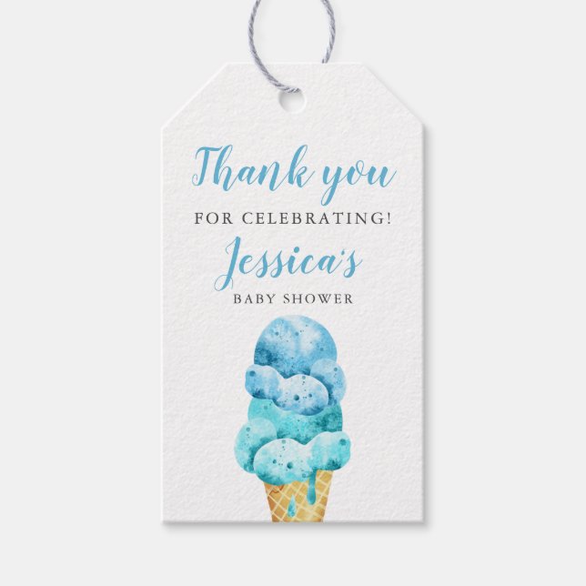 Étiquettes-cadeau Baby shower de glace bleu (Devant)