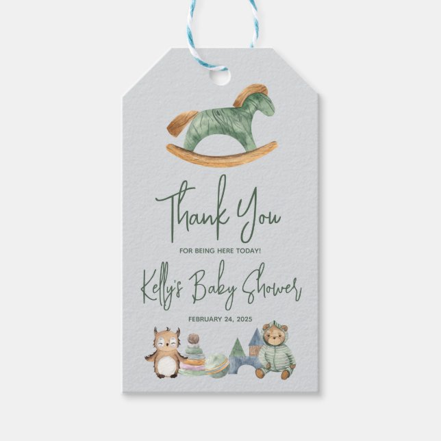 Étiquettes-cadeau Baby shower de jouets Boho Neutres pour les Chevau (Devant)