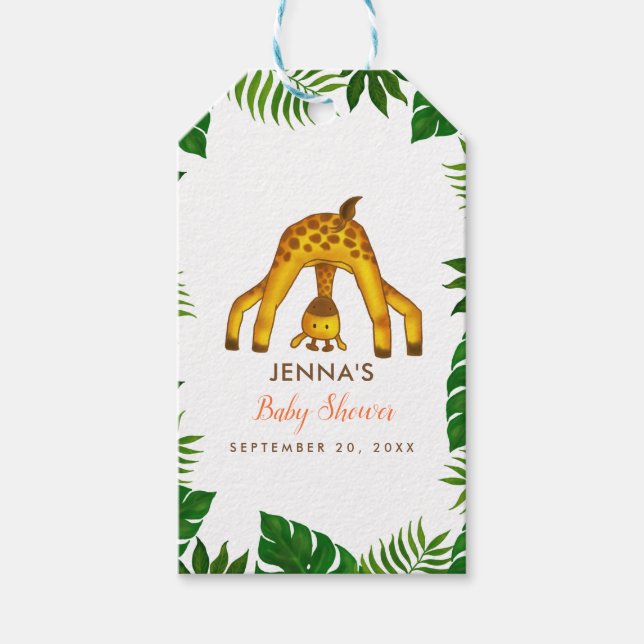 Étiquettes-cadeau Baby shower de la Jungle Safari Giraffe (Devant)