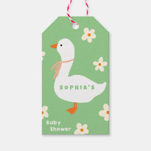 Étiquettes-cadeau Baby shower de l'oie blanche et des marguerites