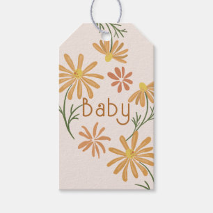 Étiquettes-cadeau Baby shower de marguerites orange et jaune