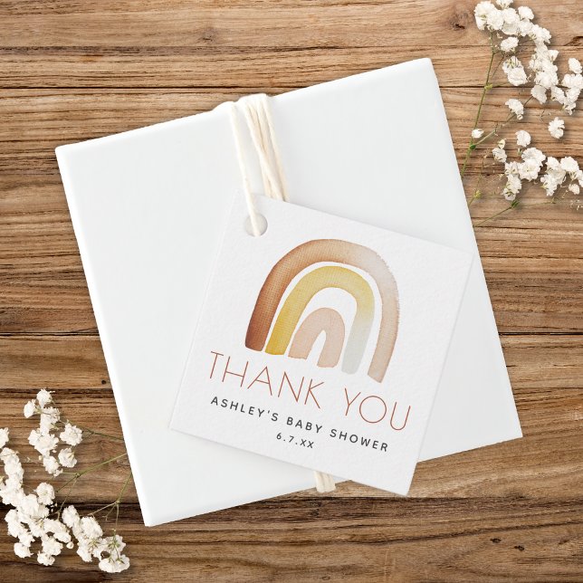 Étiquettes Cadeau Baby shower de Merci arc-en-ciel Boho mignon (Créateur téléchargé)