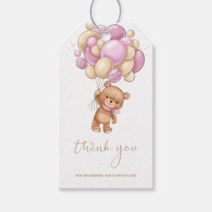 Étiquettes-cadeau Baby shower de Merci de ballons roses Teddy Bear