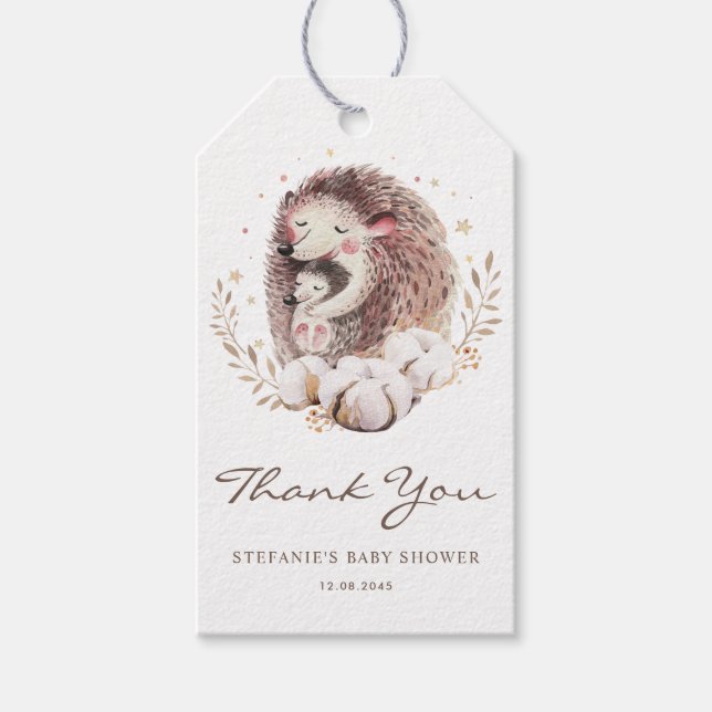 Étiquettes-cadeau Baby shower de Merci de Hérisson maman et bébé (Devant)