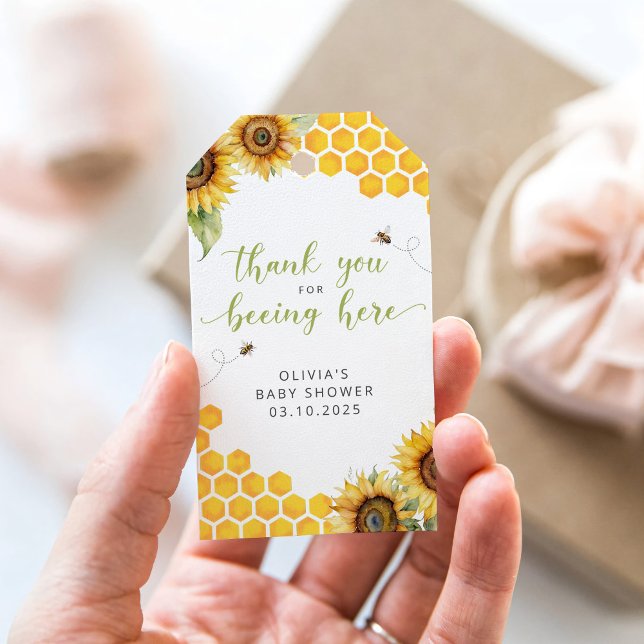 Étiquettes-cadeau Baby shower de Merci floral de miel abeille (Créateur téléchargé)