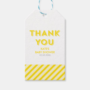 Étiquettes-cadeau Baby shower de Merci moderne à rayures jaunes