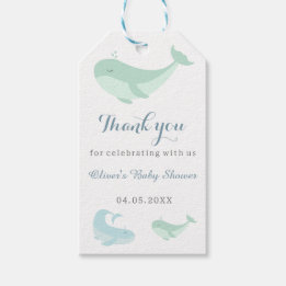 Étiquettes-cadeau Baby shower de Merci Pastel Blue Green Whale
