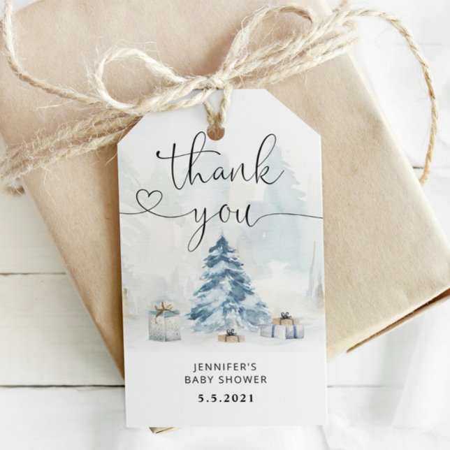 Étiquettes-cadeau Baby shower de Noël d'hiver merci (Créateur téléchargé)