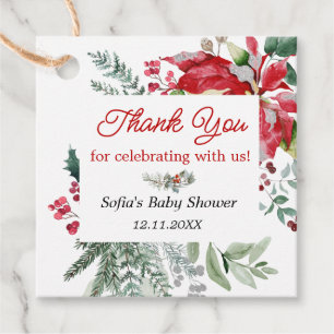 Étiquettes Cadeau Baby shower de Noël Rouge Poinsettia