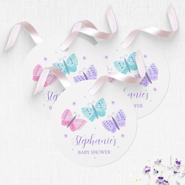 Étiquettes Cadeau Baby shower de papillons d'eau rose violet (Add your own ribbons.)