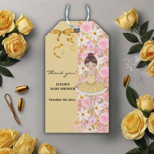 Étiquettes-cadeau Baby shower de papillons Tutu Ballerina Jaune (Créateur téléchargé)