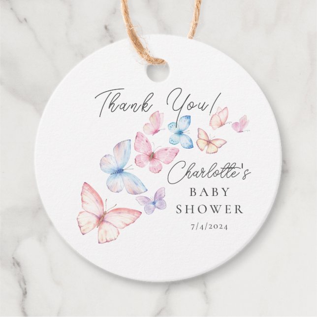 Étiquettes Cadeau Baby shower de papillons Whimsical (Devant)