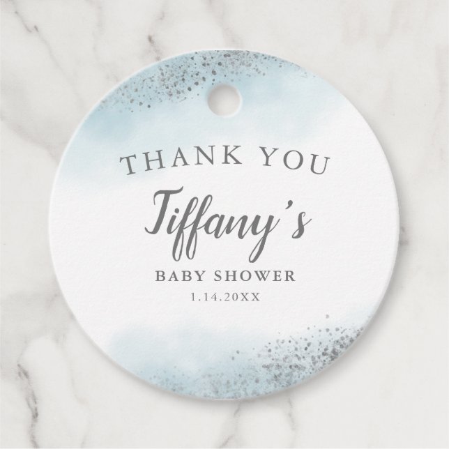Étiquettes Cadeau Baby shower de Parties scintillant moderne Blue Si (Devant)