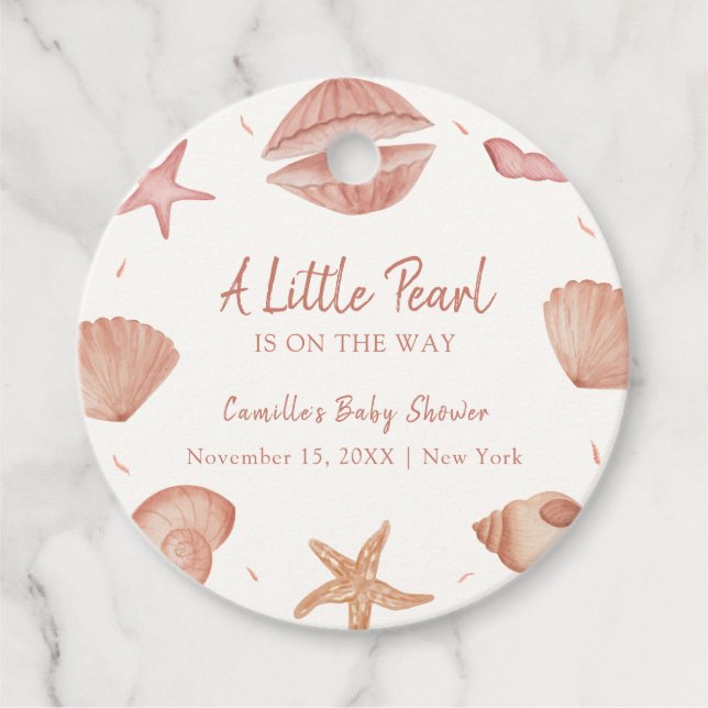 Étiquettes Cadeau Baby shower de perles Neutral Summer Ocean Seashel (Devant)
