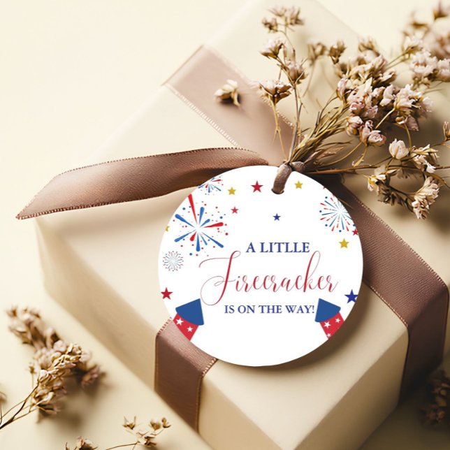 Étiquettes Cadeau baby shower de pétards de l'Indépendance du 4 juil (Créateur téléchargé)