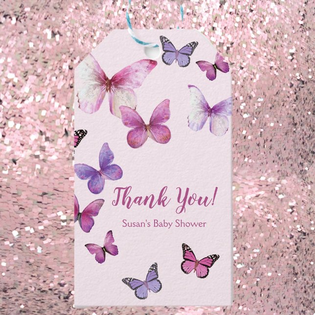 Étiquettes-cadeau Baby shower de petit papillon rose et pourpre (Créateur téléchargé)