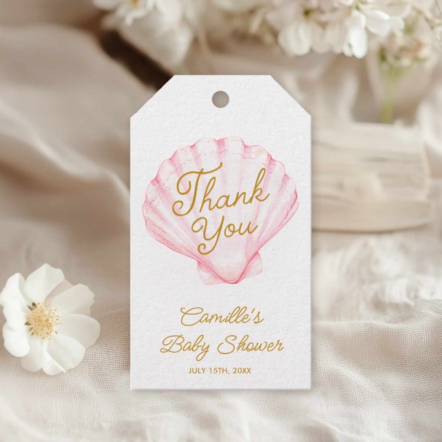 Étiquettes-cadeau Baby shower de plage rose été Merci (Pink Summer Beach Baby Shower Thank you Favor Tags)