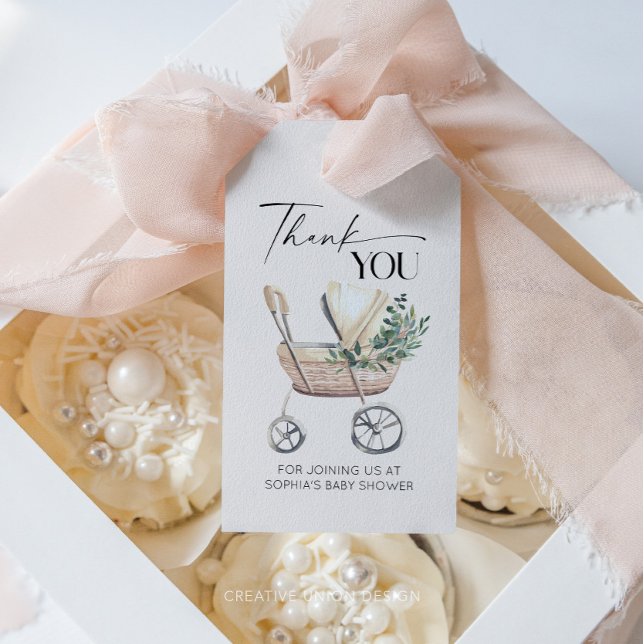 Étiquettes-cadeau Baby shower de poussette de bébé de Boho neutre po (favor tag)