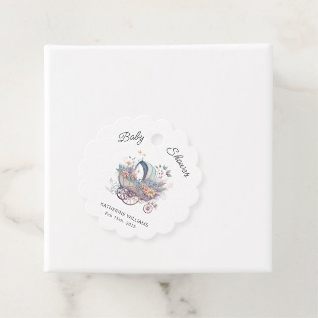 Étiquettes Cadeau Baby shower de poussette de bébé fée (En situation)