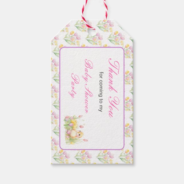 Étiquettes-cadeau Baby shower de poussette de printemps (Devant)
