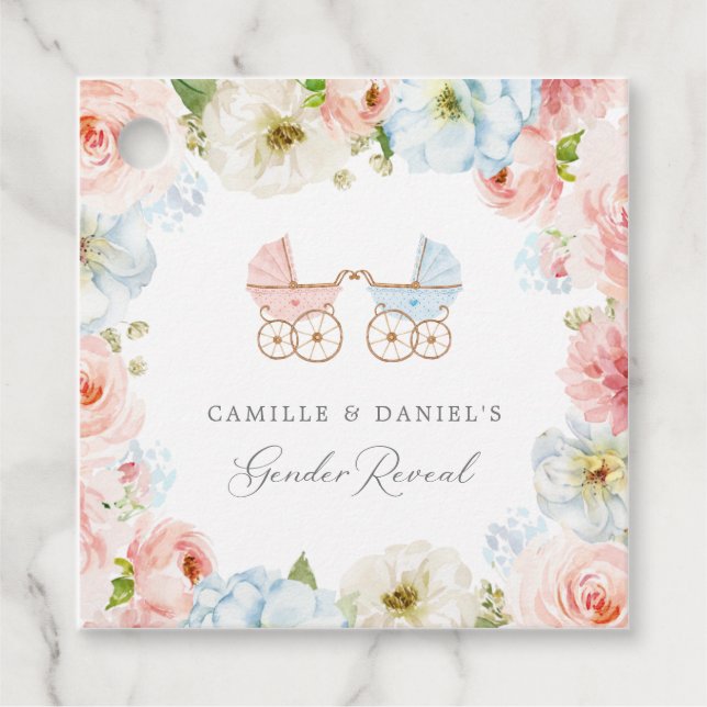 Étiquettes Cadeau Baby shower de révélation de genre Bleu et Merci r (Devant)