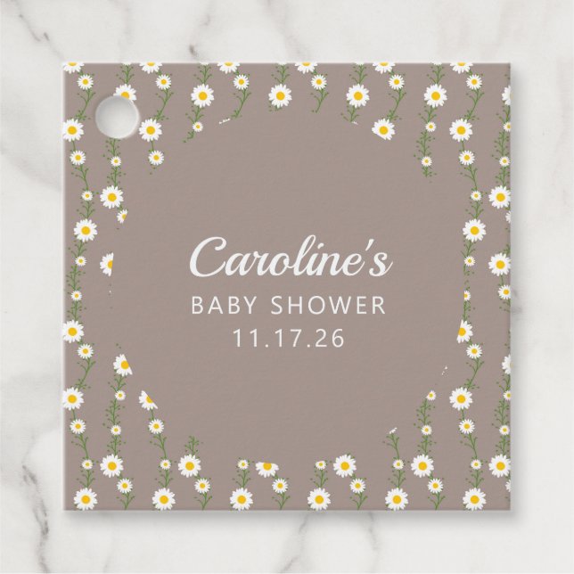 Étiquettes Cadeau Baby shower de script personnalisé Boho Daisy Chai (Devant)