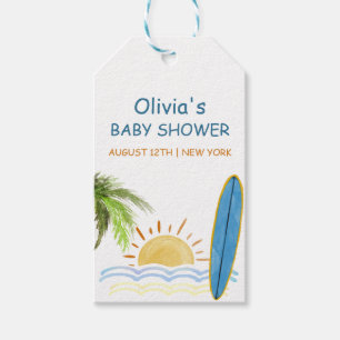Étiquettes-cadeau Baby shower de surf tropical Sunshine