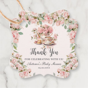 Étiquettes Cadeau Baby Shower de thé en hauteur Fleurs Roses Vintage
