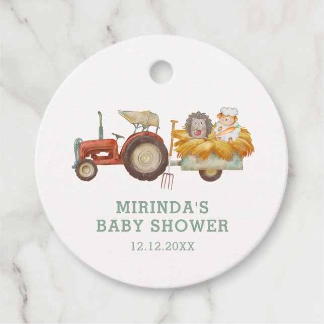 Étiquettes Cadeau Baby shower de tracteur de ferme de hérisson migno (Devant)