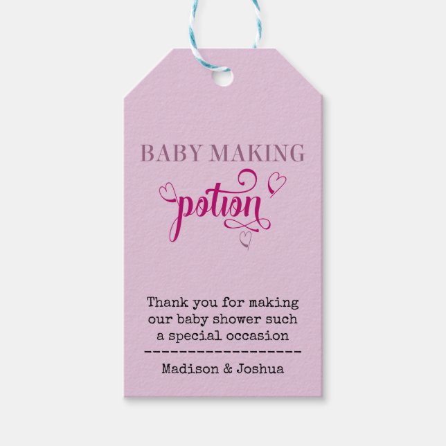 Étiquettes-cadeau Baby shower de typographie rose pour bébé (Devant)