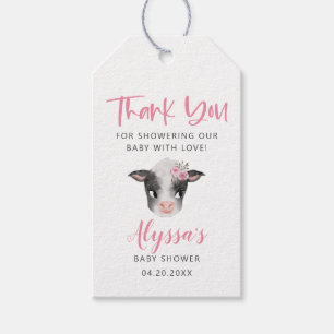 Étiquettes-cadeau Baby shower de vache rose