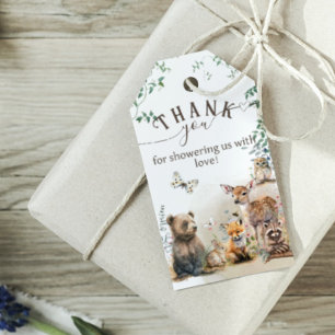 Étiquettes-cadeau Baby shower de verdure des animaux des bois