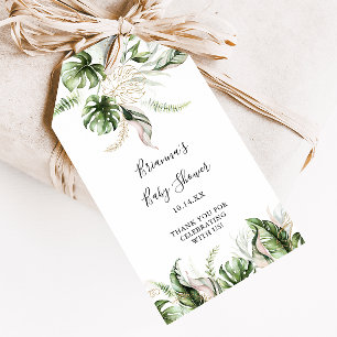 Étiquettes-cadeau Baby shower de verdure tropicale or