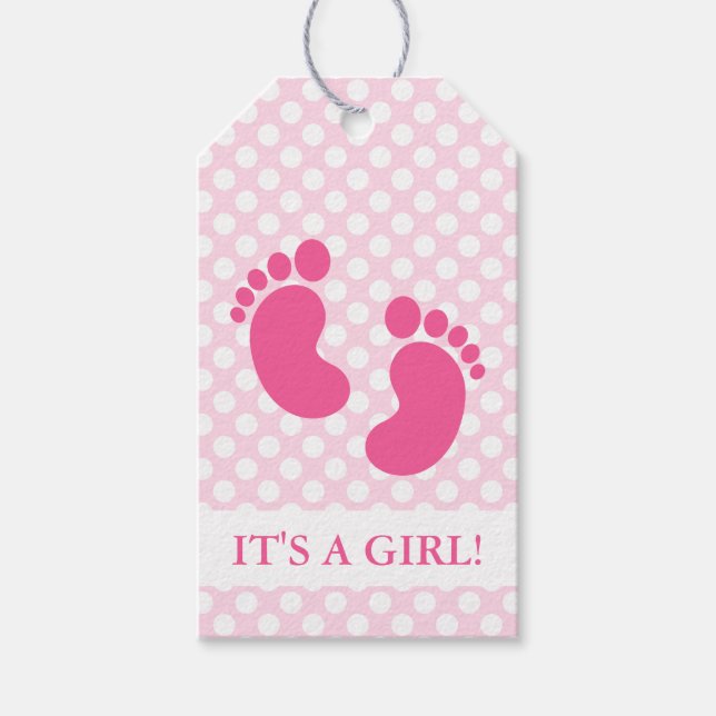 Étiquettes-cadeau Baby shower d'empreintes de bébé rose (Devant)
