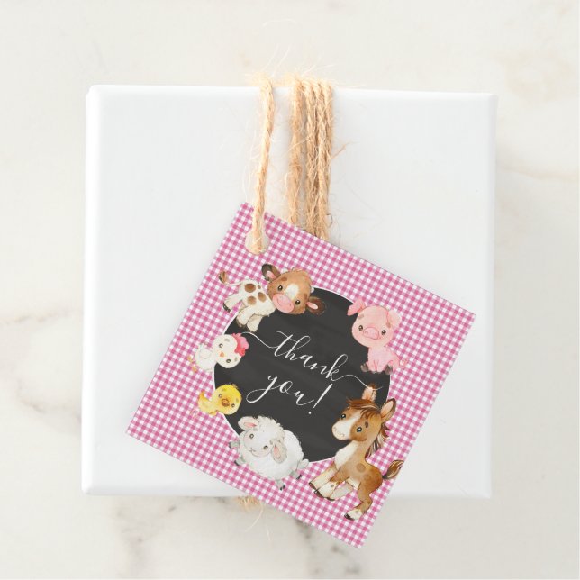 Étiquettes Cadeau Baby shower des animaux de ferme (En situation)