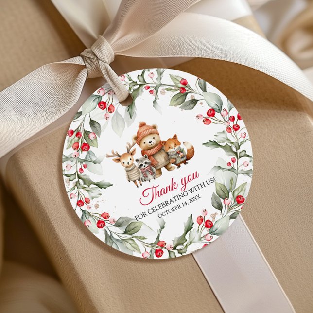 Étiquettes Cadeau Baby shower des animaux de Noël en bois (Créateur téléchargé)